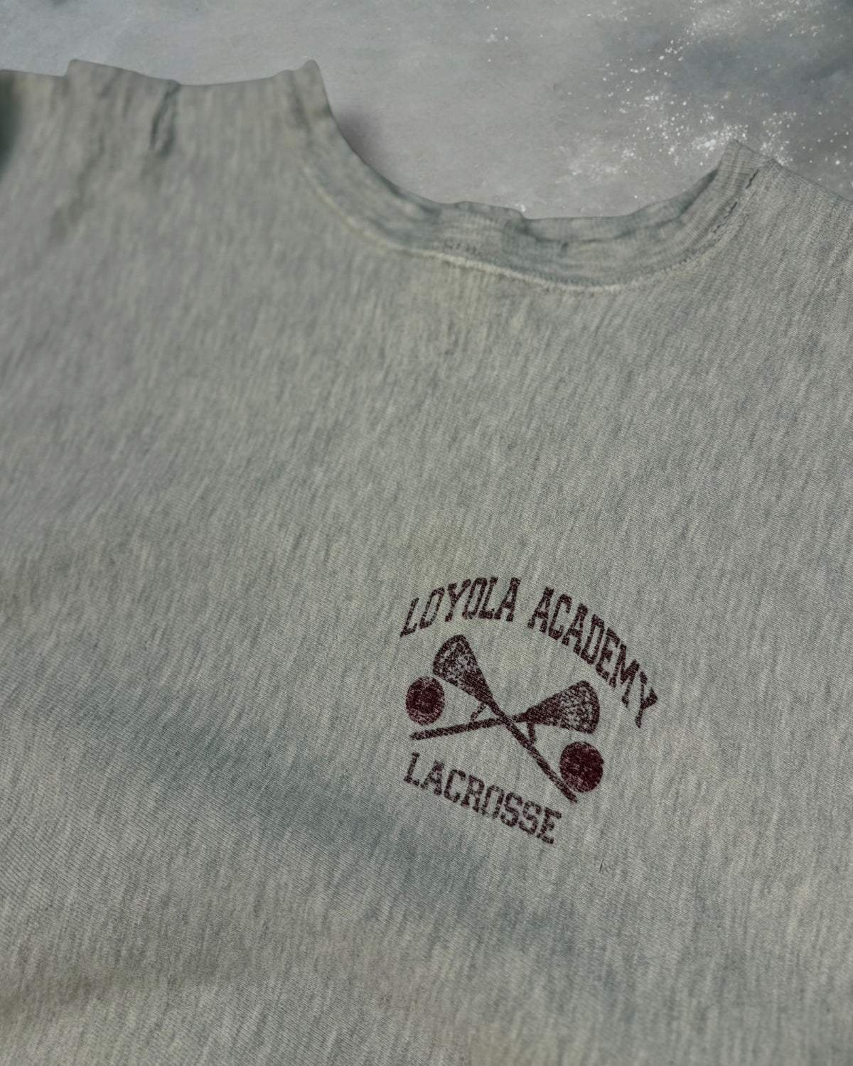 ‘90s Distressed Loyola Academy Lacrosse Champion Reverse Weave Crewneck Sz. XL