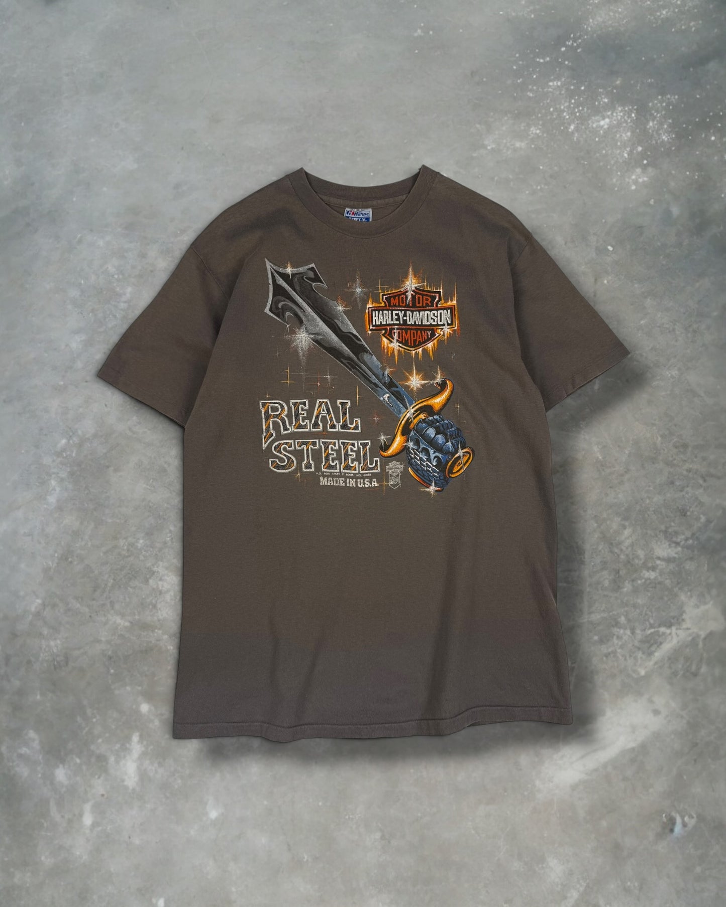 ‘80s Real Steel Harley Davidson Sword Tee Sz. L