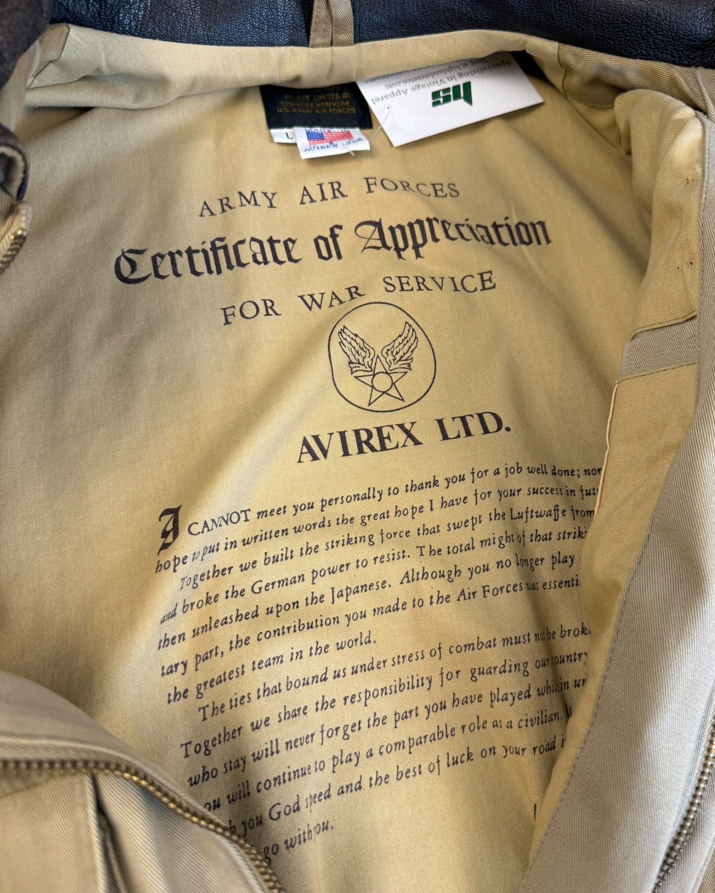 ‘90s Avirex Type A-2 Canvas Flight Jacket Sz. L