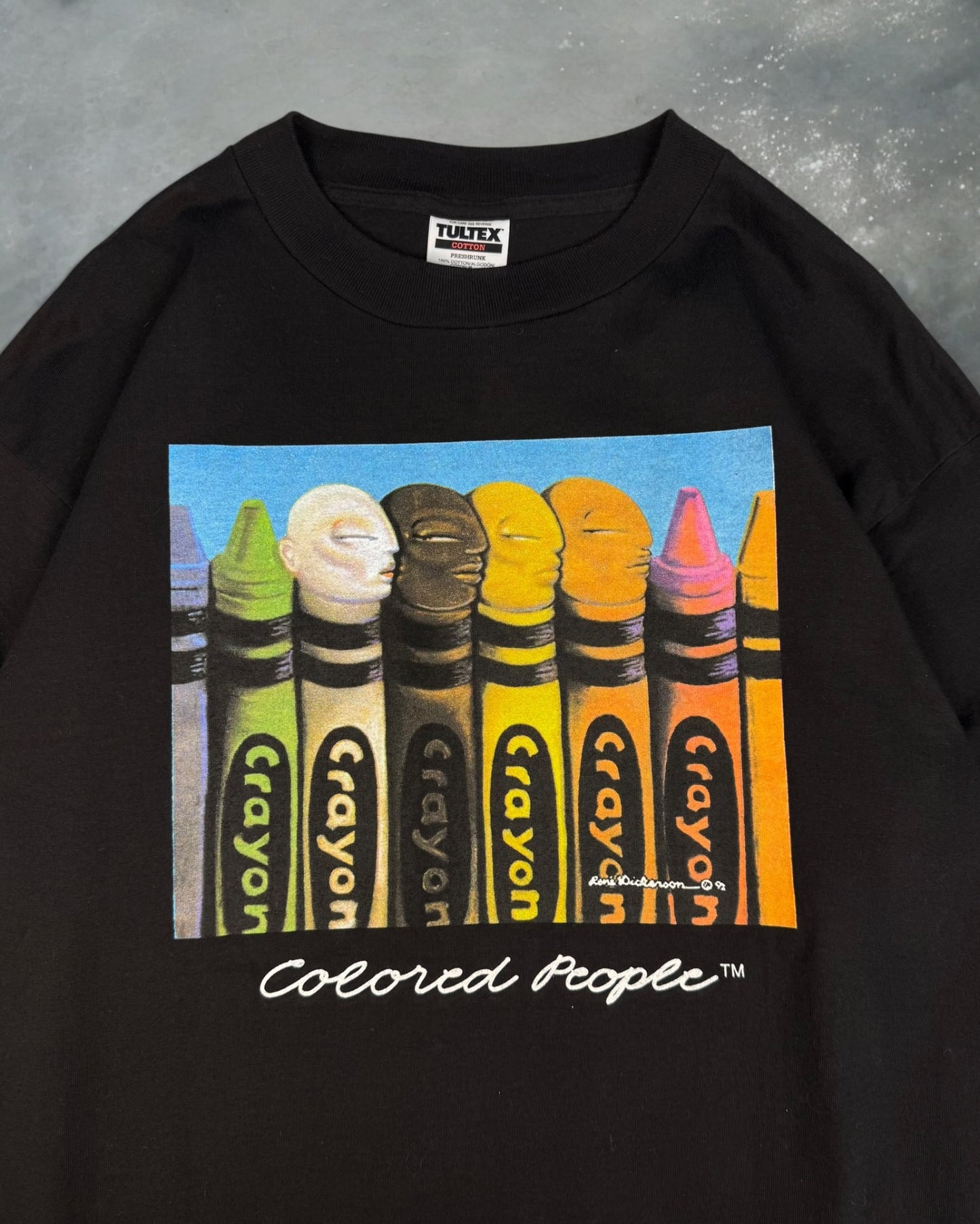 ‘90s Colored People Crayon Art Tee Sz. XL