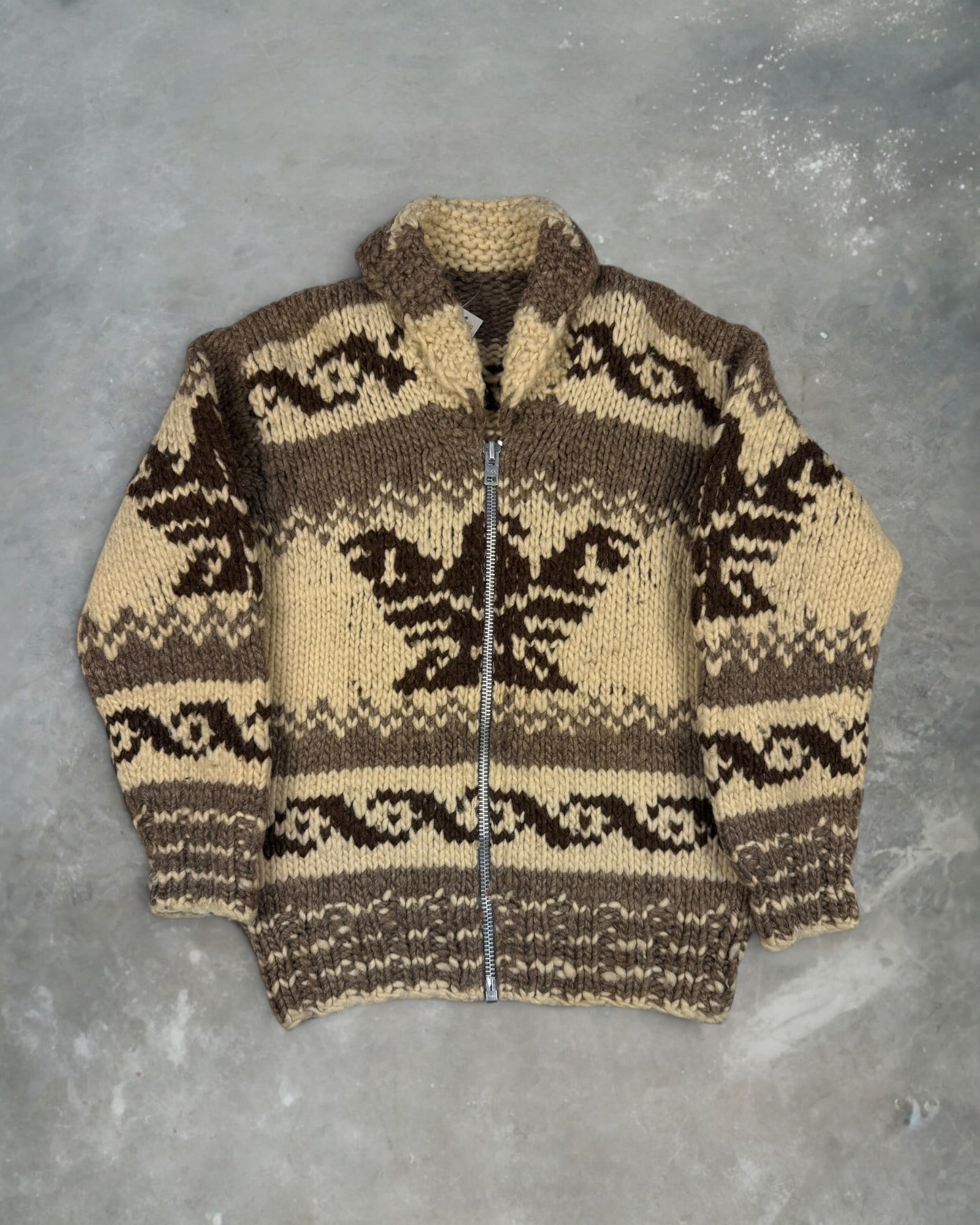 ‘70s Cowichan Hand Knit Zip-Up Sweater Sz. M