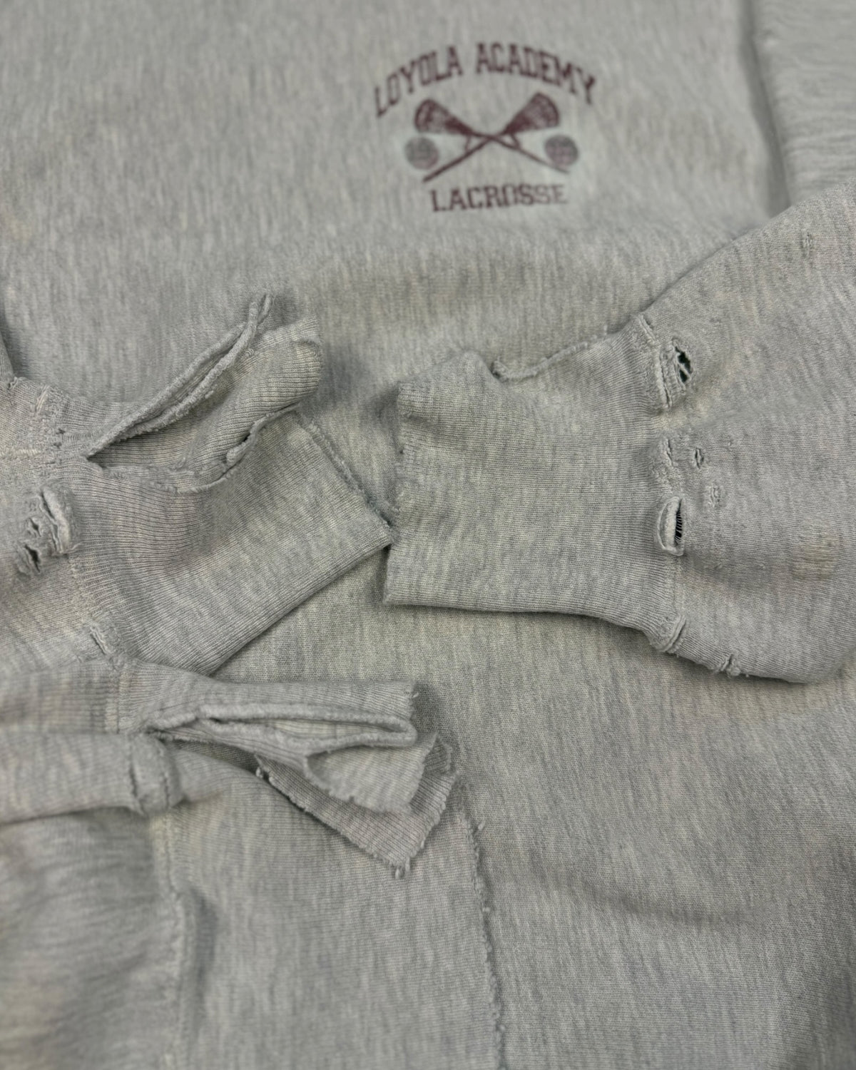 ‘90s Distressed Loyola Academy Lacrosse Champion Reverse Weave Crewneck Sz. XL