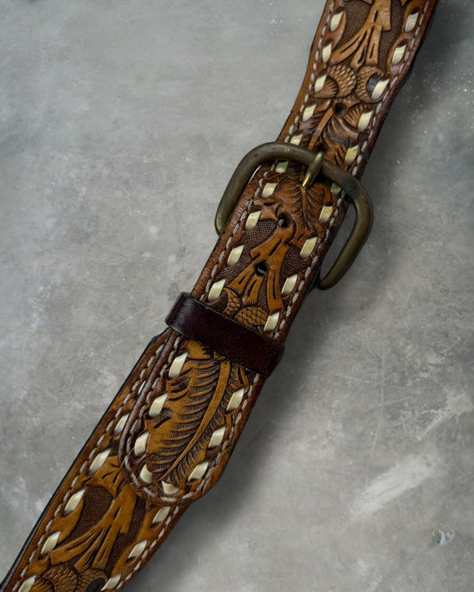 ‘90s Brown Leather Contrast Stitch Belt Sz. 32