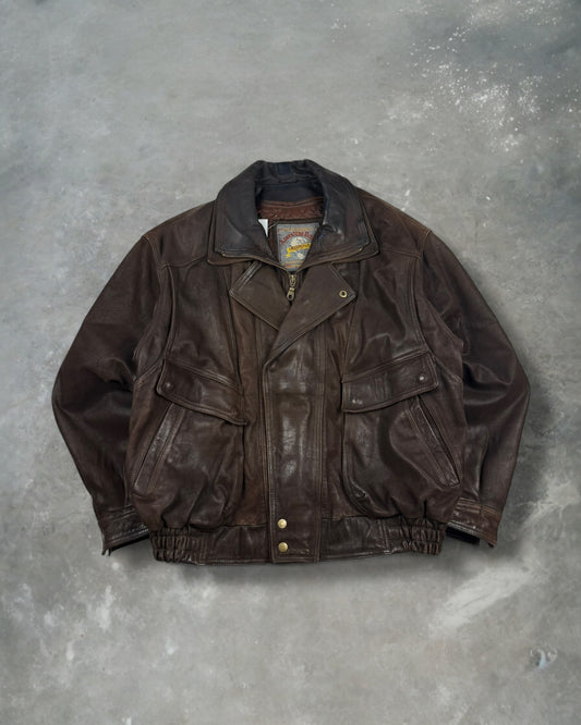 ‘90s Adventure Brown Leather Jacket Sz. XL