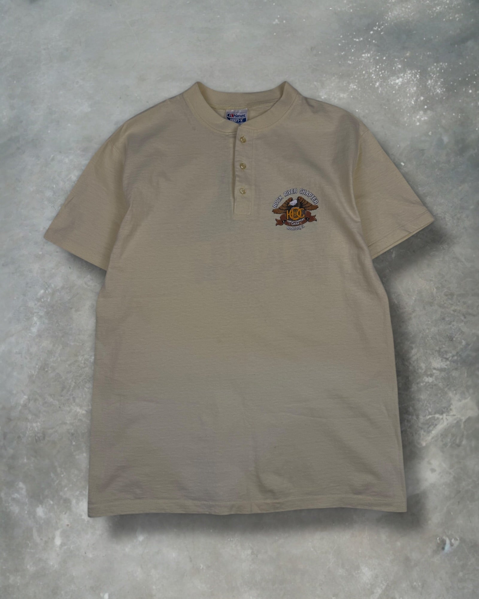 ‘80s Harley Owner Group Button Tee Sz. XL