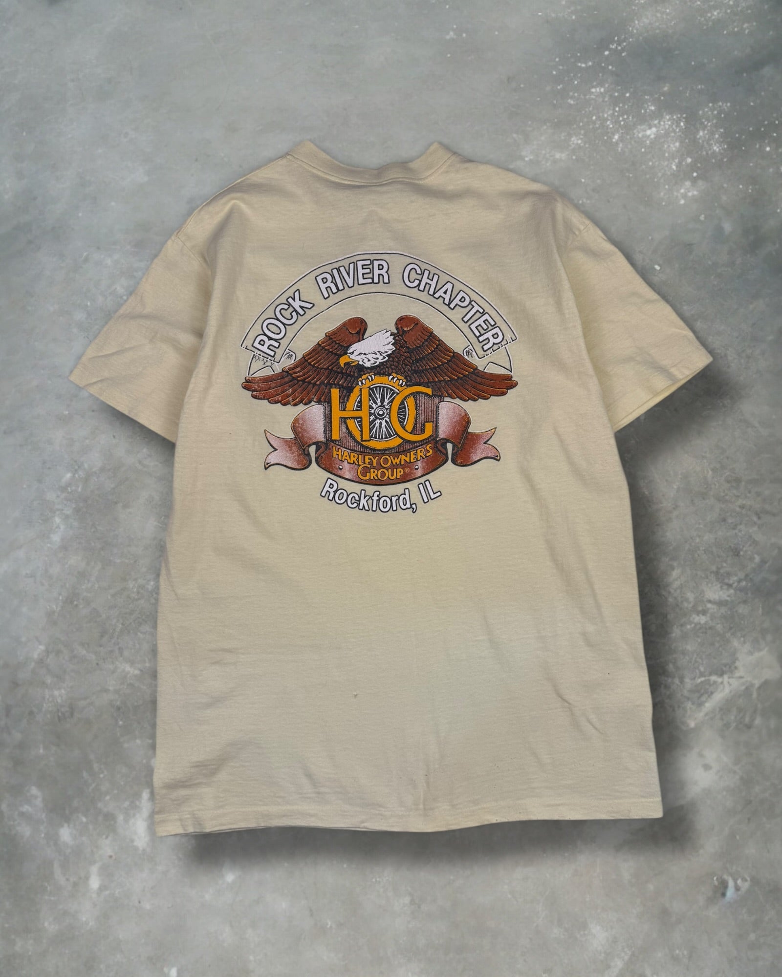 ‘80s Harley Owner Group Button Tee Sz. XL
