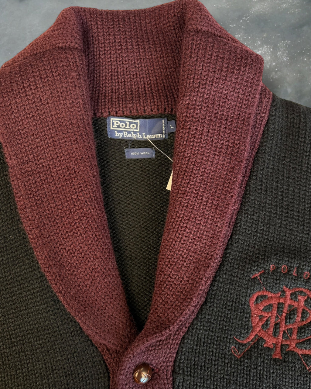 ‘80s Polo Ralph Lauren Wool Knit Shawl Collar Cardigan Sz. L
