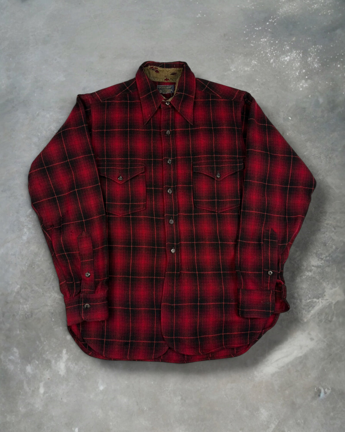 ‘50s Dagger Collar Pendleton Shadow Plaid Flannel Sz. M
