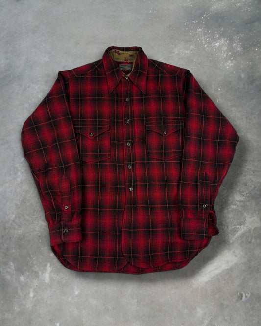 ‘50s Dagger Collar Pendleton Shadow Plaid Flannel Sz. M