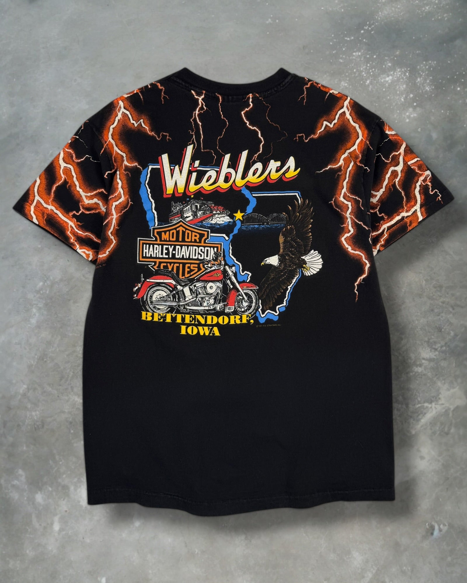 ‘91 Iowa Harley Davidson Lightning AOP Tee Sz. L