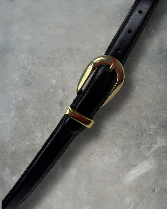 ‘00s Black Leather Gold Buckle Belt Sz. 32