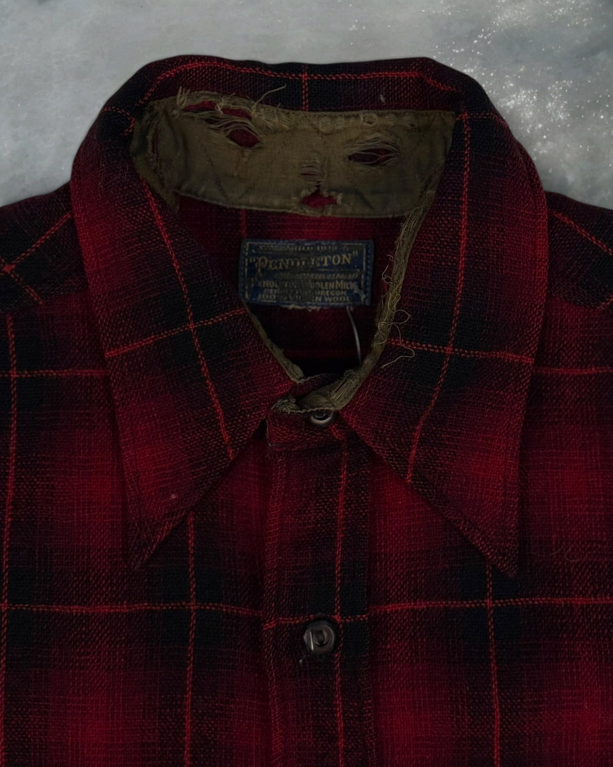 ‘50s Dagger Collar Pendleton Shadow Plaid Flannel Sz. M