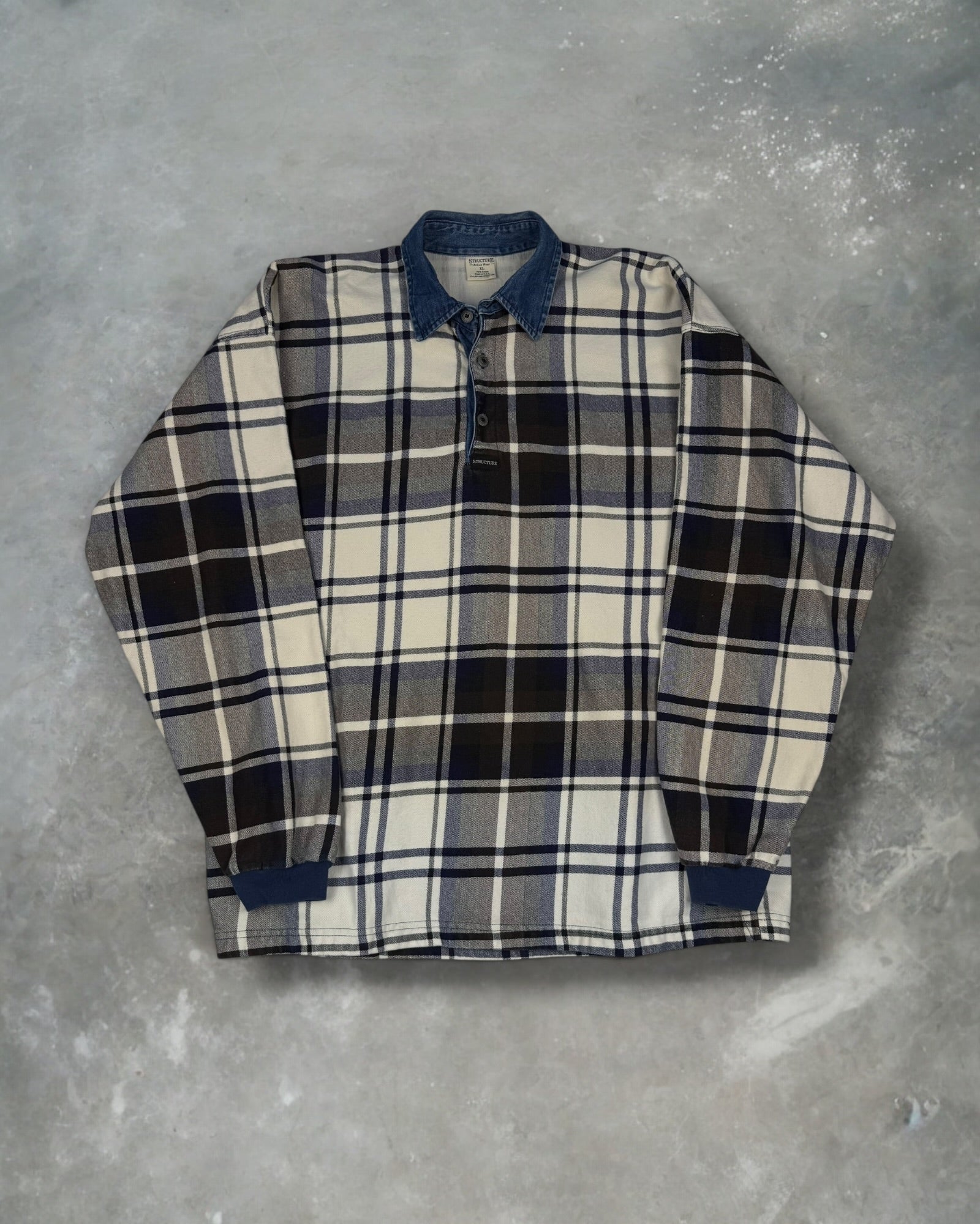 ‘90s Structure Plaid Rugby Long Sleeve Sz. XL