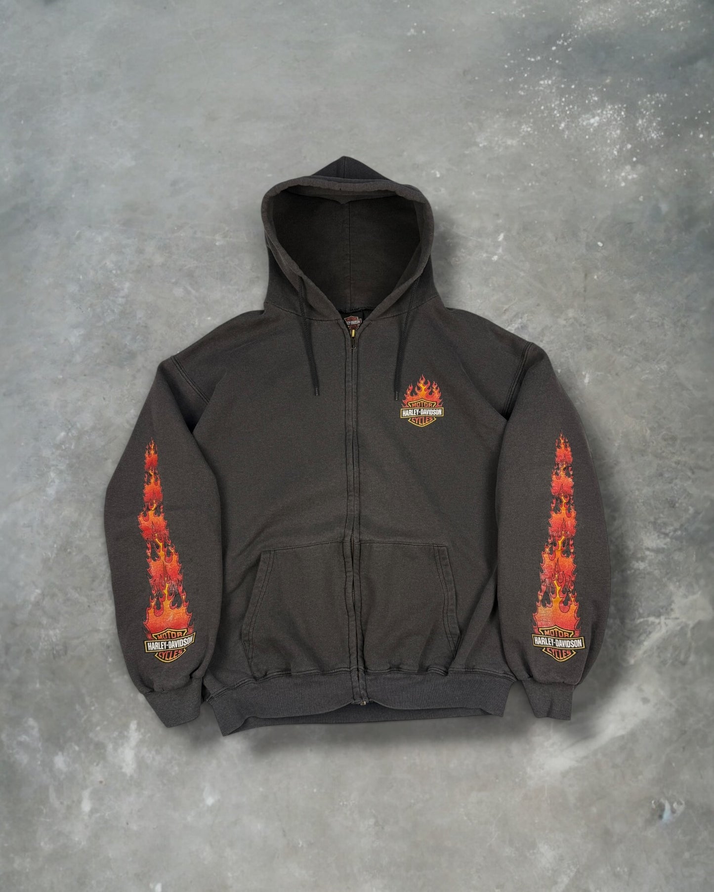‘02 Wisconsin Harley Davidson Flame Zip Up Hoodie Sz. L